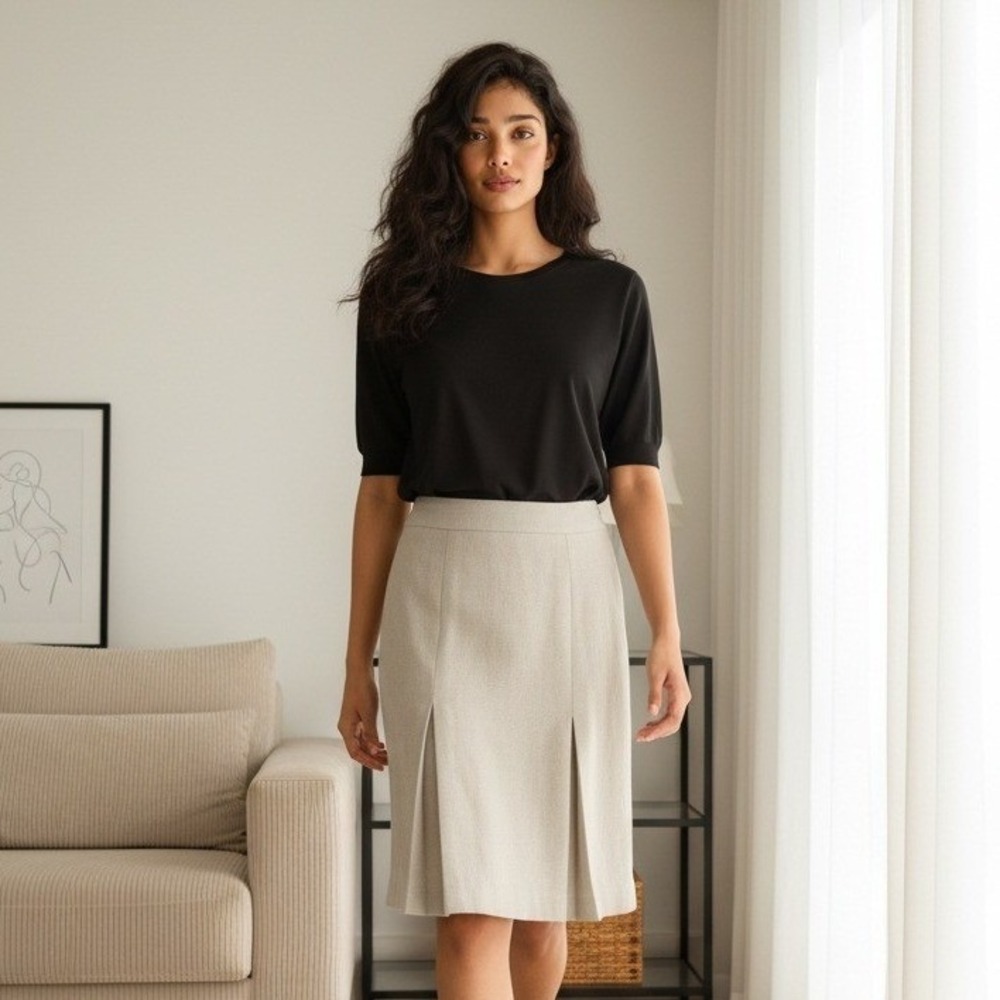 Black Label by Evan-Picone Beige Pleated Knee Length Career Skirt Womens 8